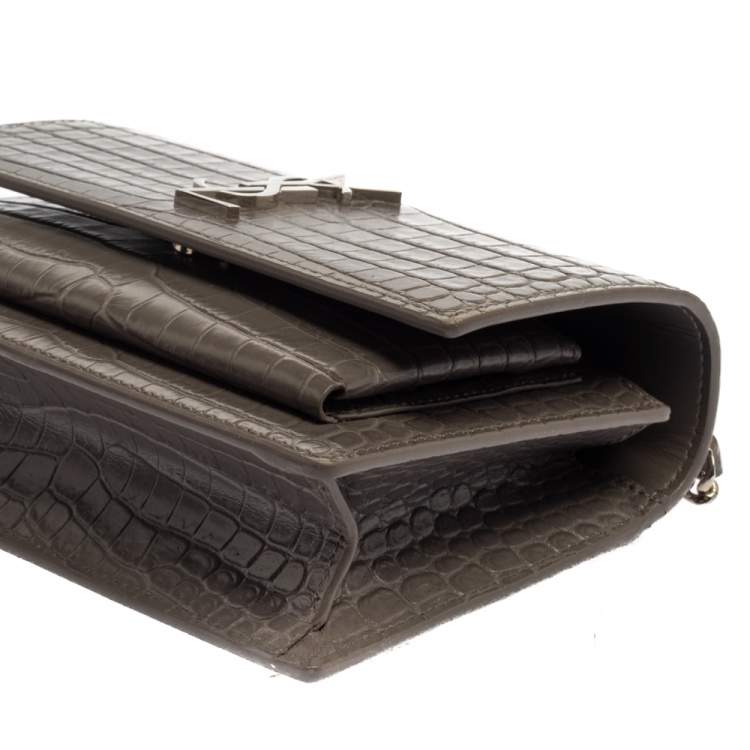 Pre Owned Saint Laurent Grey Croc Embossed Leather Sunset Shoulder Bag