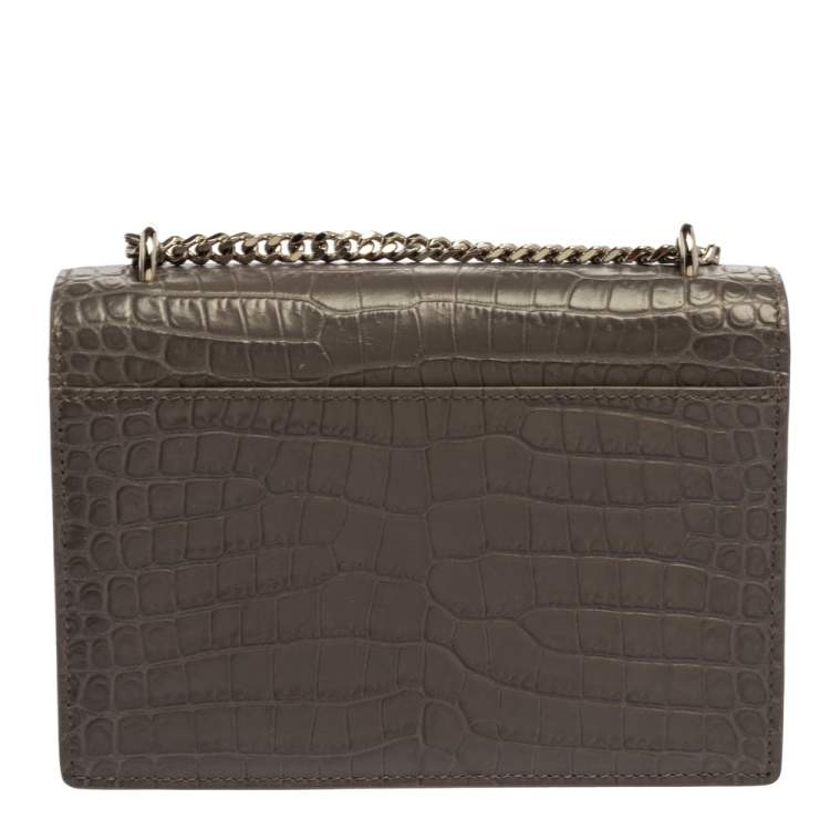 Pre Owned Saint Laurent Grey Croc Embossed Leather Sunset Shoulder Bag