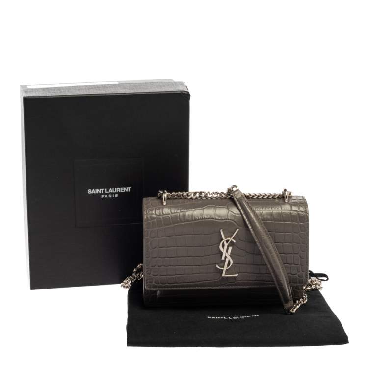 Pre Owned Saint Laurent Grey Croc Embossed Leather Sunset Shoulder Bag