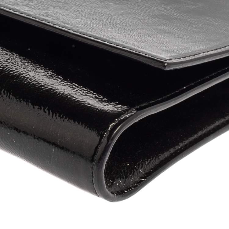 Pre Owned Yves Saint Laurent Black Patent Leather Belle De Jour Flap Clutch