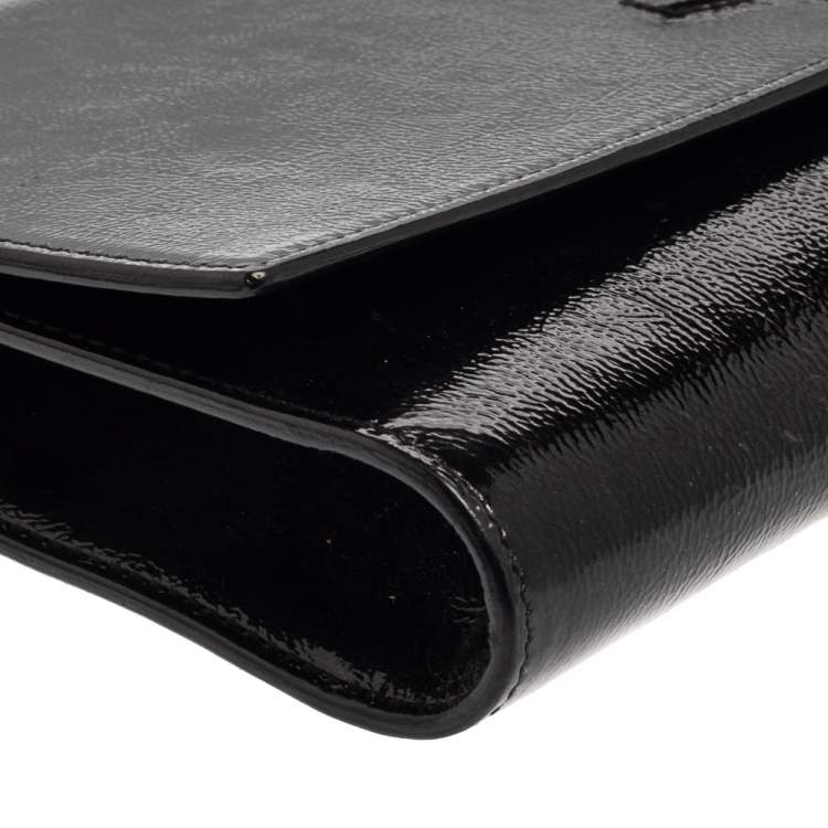 Pre Owned Yves Saint Laurent Black Patent Leather Belle De Jour Flap Clutch