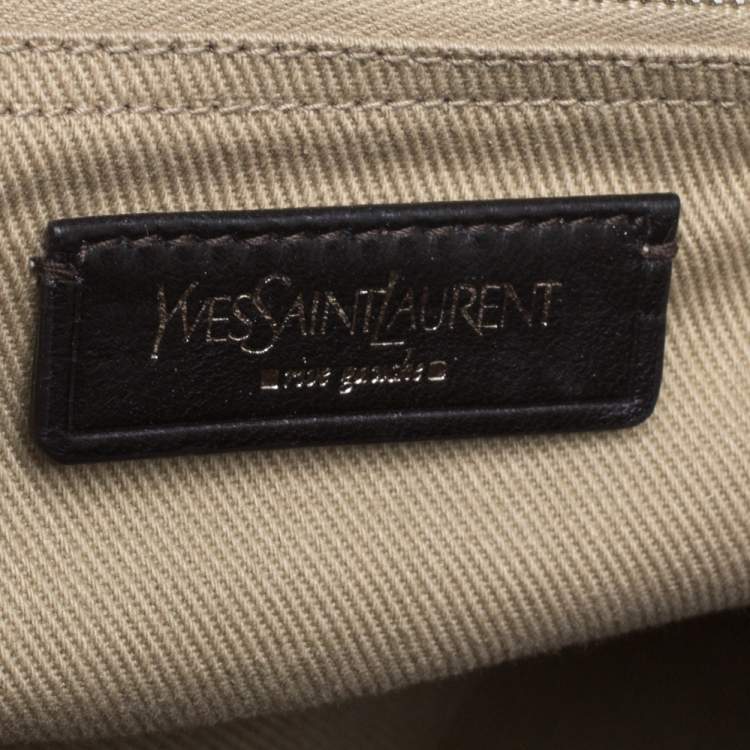 Pre Owned Yves Saint Laurent Orange/Beige Leather and Canvas Muse Two Satchel