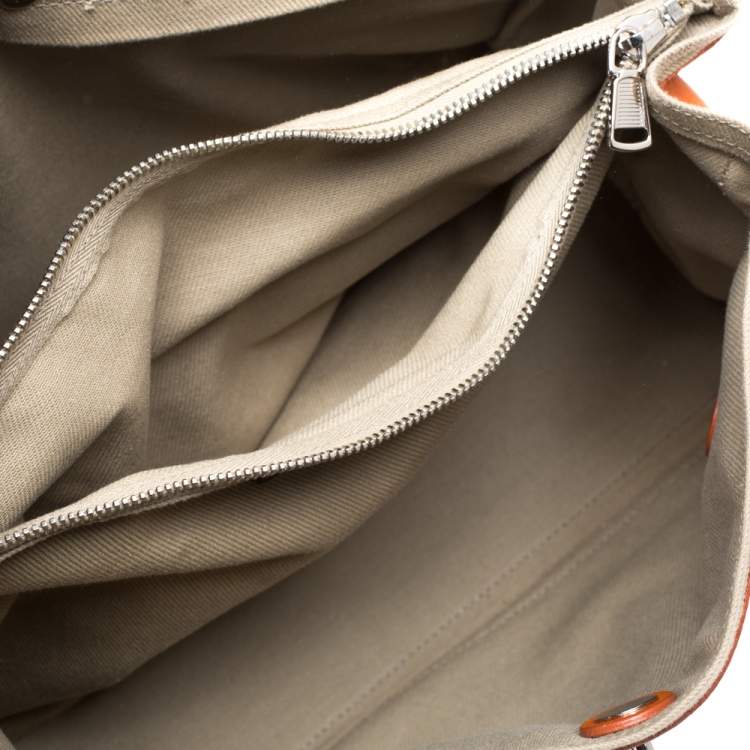 Pre Owned Yves Saint Laurent Orange/Beige Leather and Canvas Muse Two Satchel