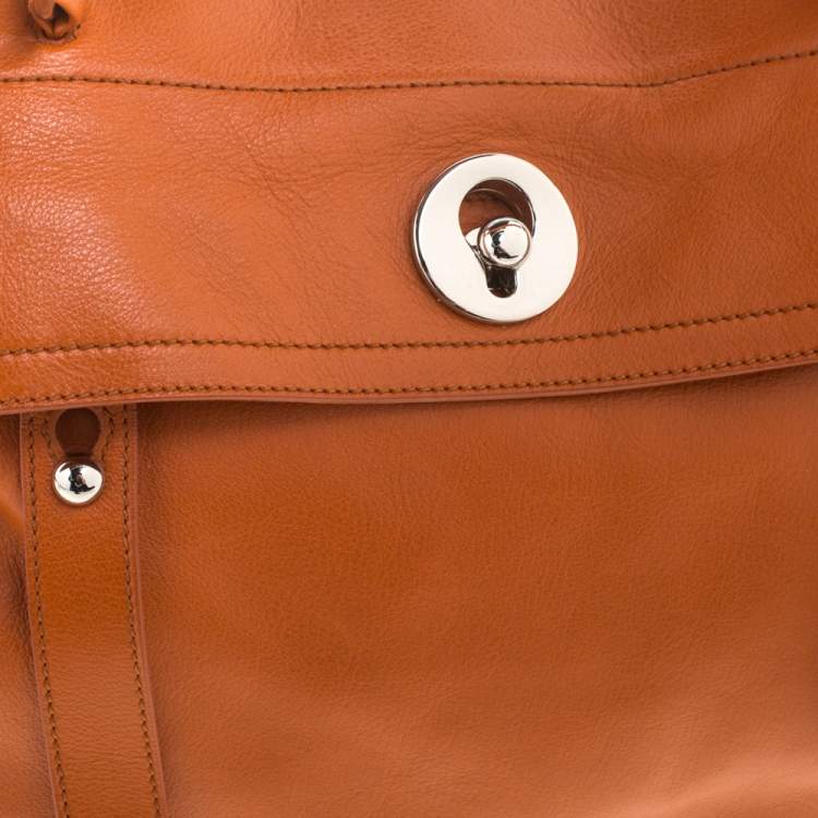 Pre Owned Yves Saint Laurent Orange/Beige Leather and Canvas Muse Two Satchel