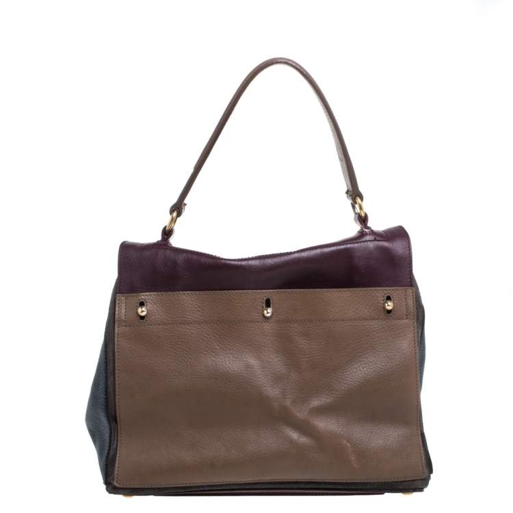 Pre Owned Yves Saint Laurent Tri Color Leather and Suede Medium Muse Two Satchel