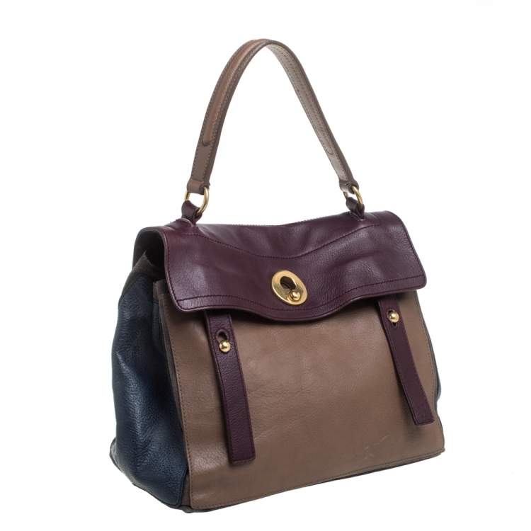Pre Owned Yves Saint Laurent Tri Color Leather and Suede Medium Muse Two Satchel
