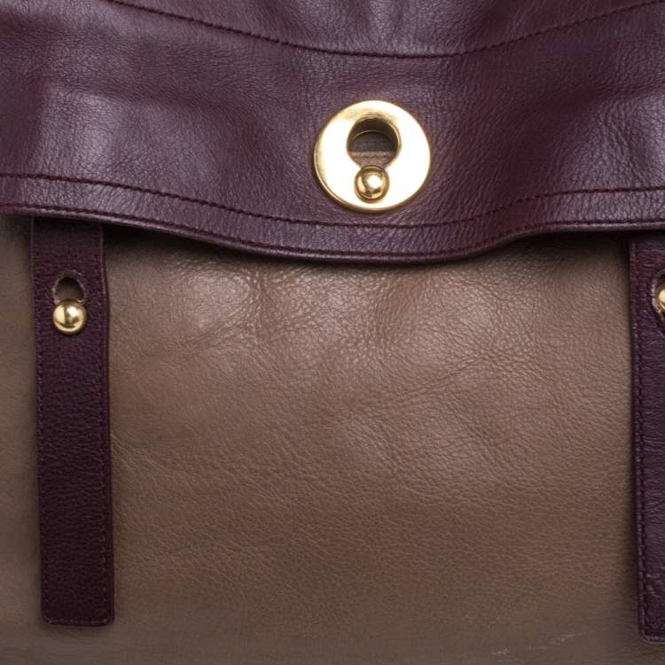 Pre Owned Yves Saint Laurent Tri Color Leather and Suede Medium Muse Two Satchel