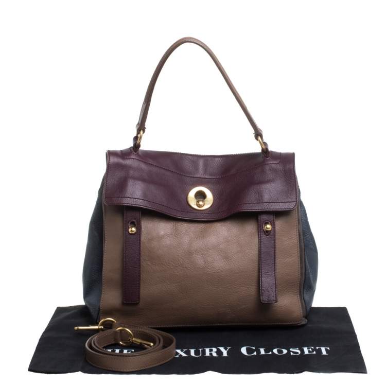 Pre Owned Yves Saint Laurent Tri Color Leather and Suede Medium Muse Two Satchel