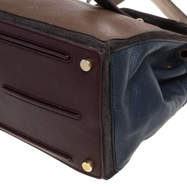 Pre Owned Yves Saint Laurent Tri Color Leather and Suede Medium Muse Two Satchel