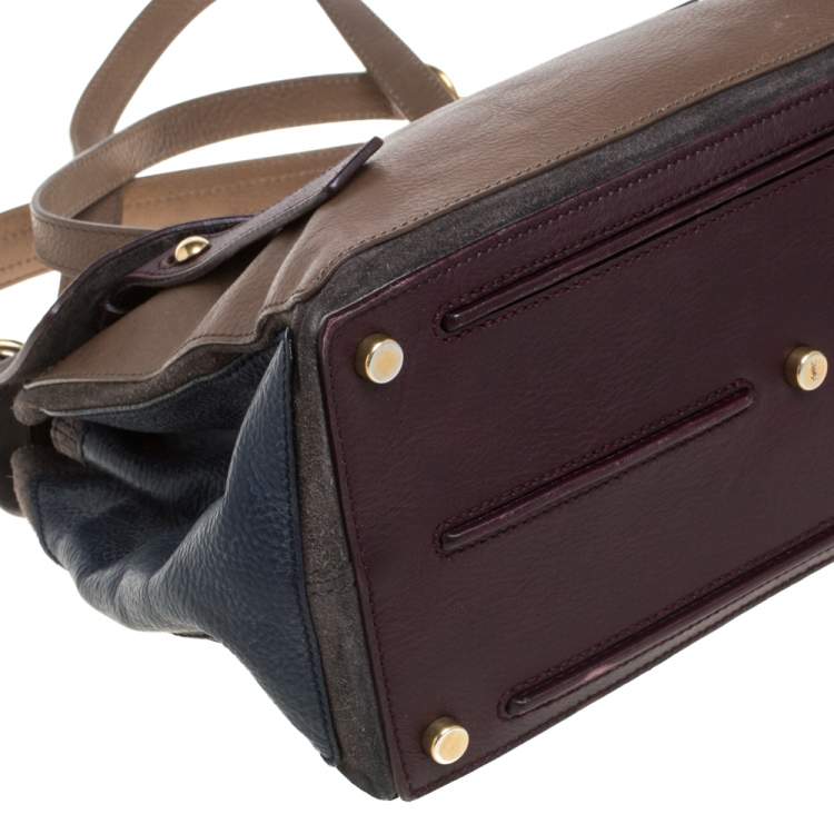 Pre Owned Yves Saint Laurent Tri Color Leather and Suede Medium Muse Two Satchel