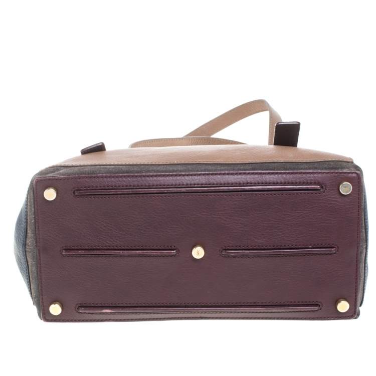 Pre Owned Yves Saint Laurent Tri Color Leather and Suede Medium Muse Two Satchel