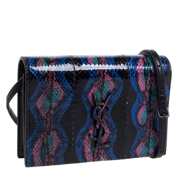 Pre Owned Saint Laurent Multicolor Snakeskin Monogram Toy Kate Wallet on Strap