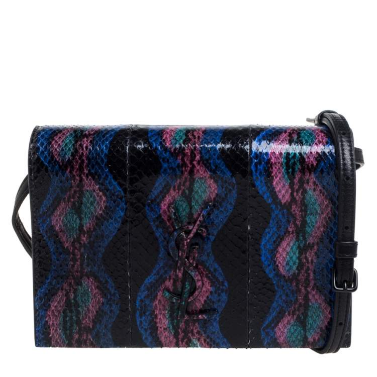 Pre Owned Saint Laurent Multicolor Snakeskin Monogram Toy Kate Wallet on Strap