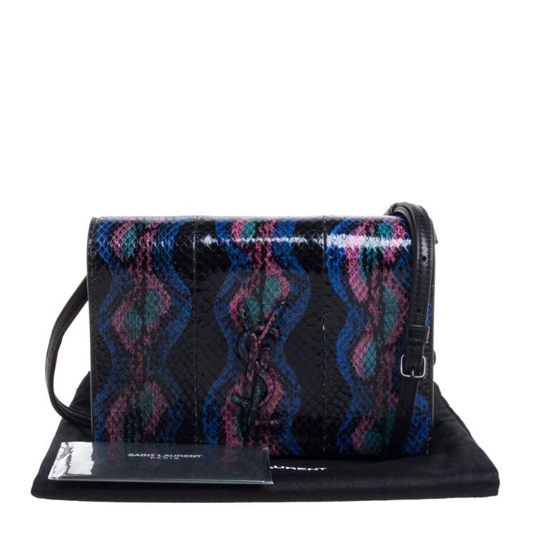 Pre Owned Saint Laurent Multicolor Snakeskin Monogram Toy Kate Wallet on Strap