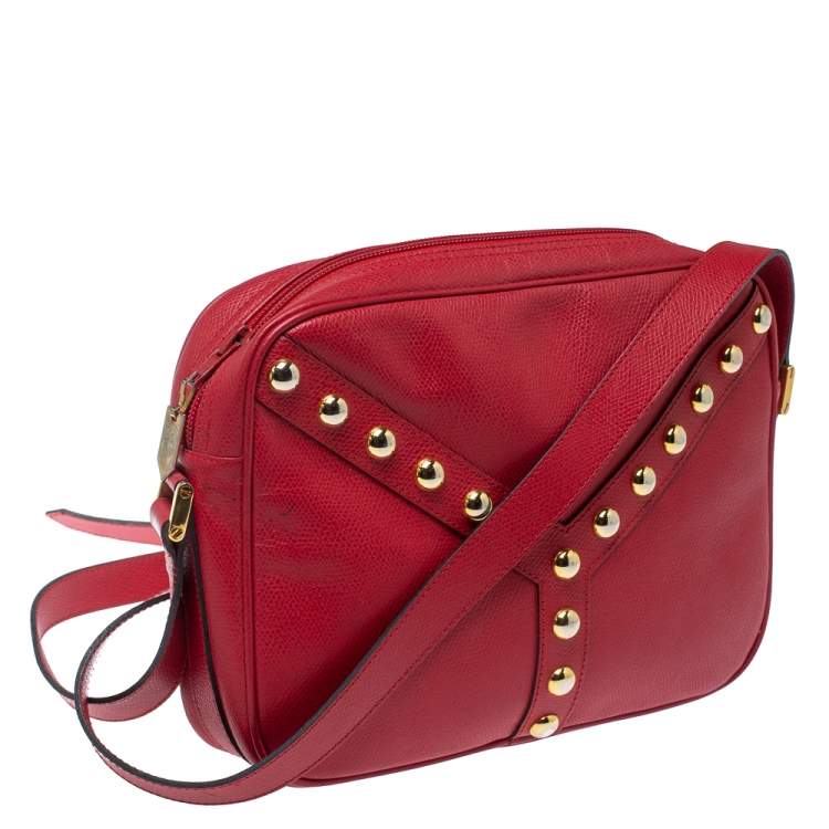 Pre Owned Yves Saint Laurent Red Studded Leather Y Shoulder Bag