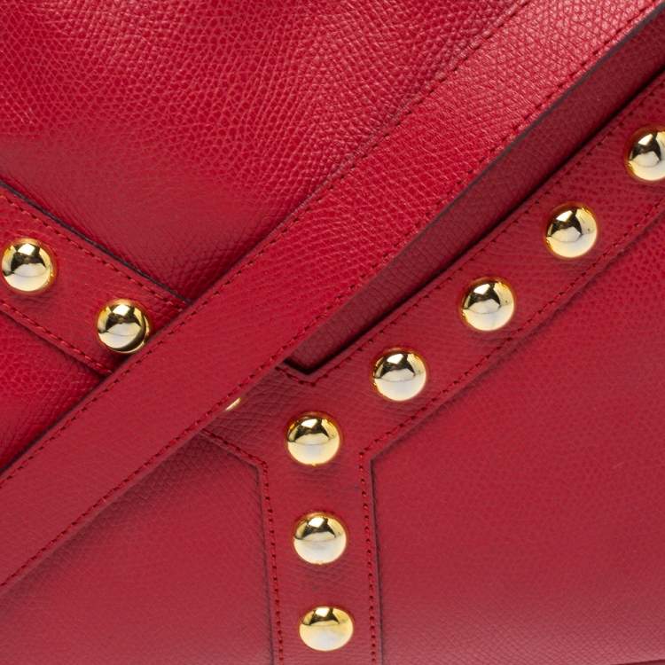 Pre Owned Yves Saint Laurent Red Studded Leather Y Shoulder Bag