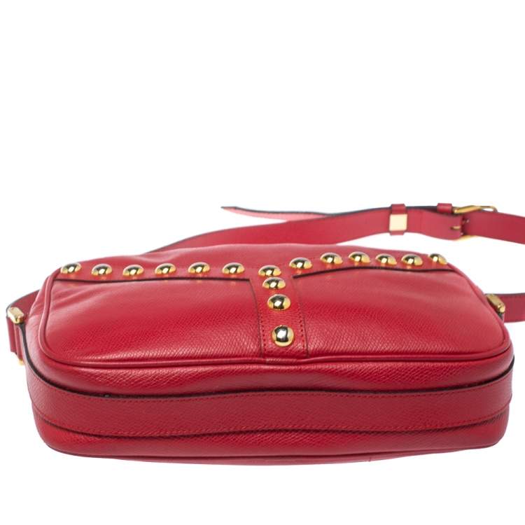 Pre Owned Yves Saint Laurent Red Studded Leather Y Shoulder Bag