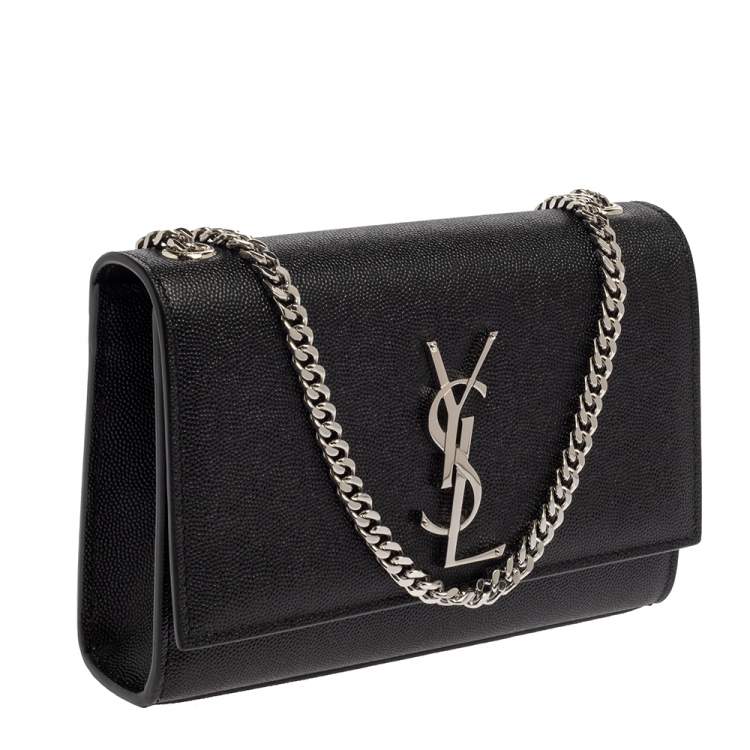 Pre Owned Saint Laurent Black Grain Leather Small Kate Shoulder Bag
