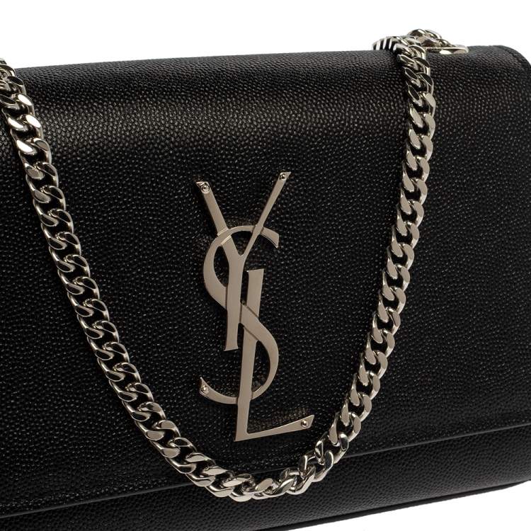 Pre Owned Saint Laurent Black Grain Leather Small Kate Shoulder Bag