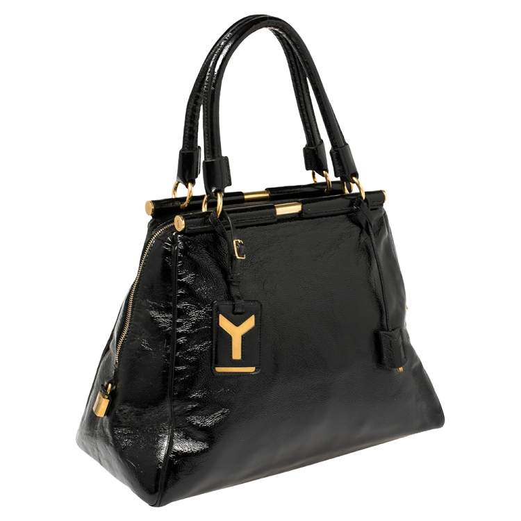 Pre Owned Yves Saint Laurent Black Patent Leather Medium Majorelle Tote