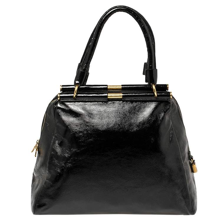 Pre Owned Yves Saint Laurent Black Patent Leather Medium Majorelle Tote