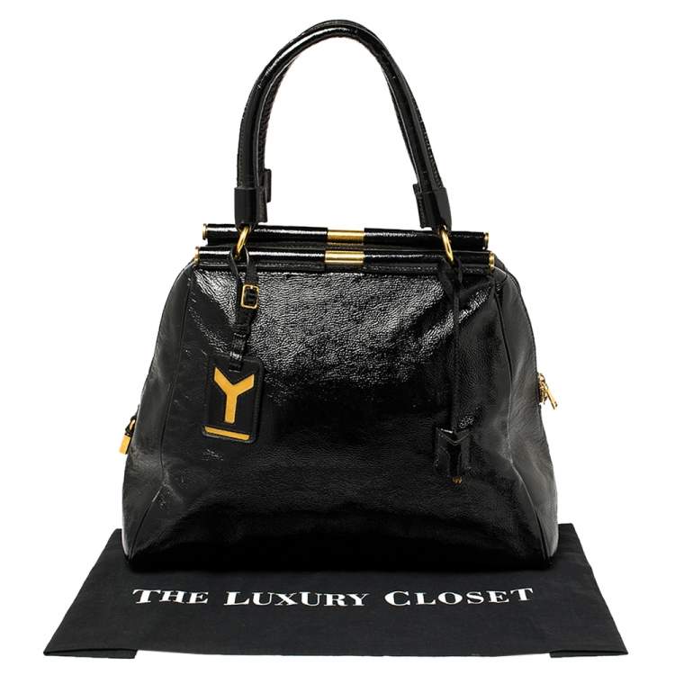 Pre Owned Yves Saint Laurent Black Patent Leather Medium Majorelle Tote