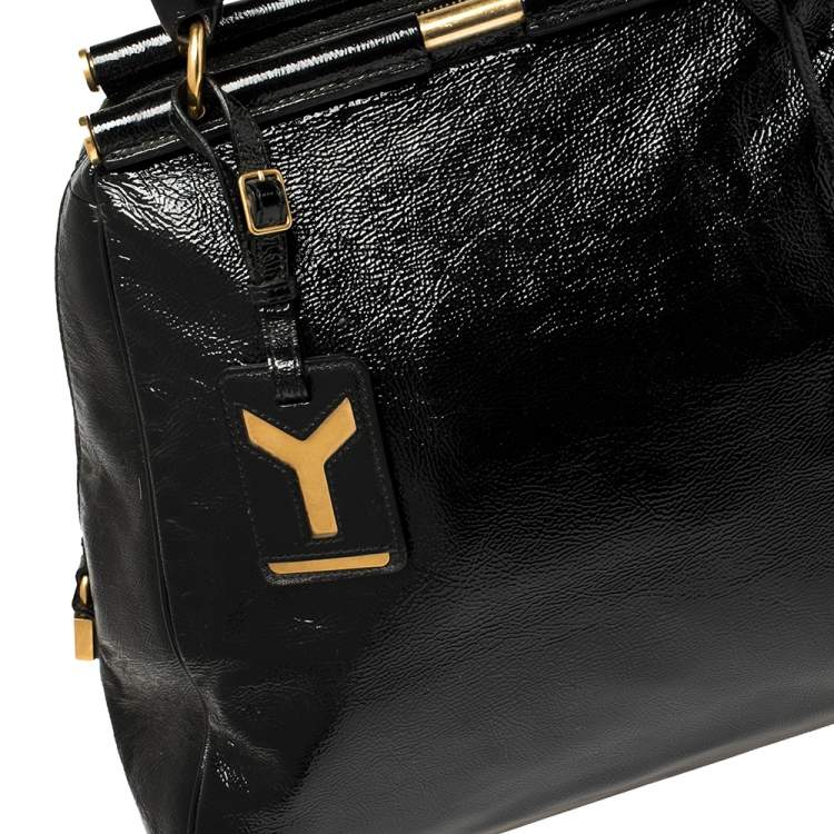Pre Owned Yves Saint Laurent Black Patent Leather Medium Majorelle Tote