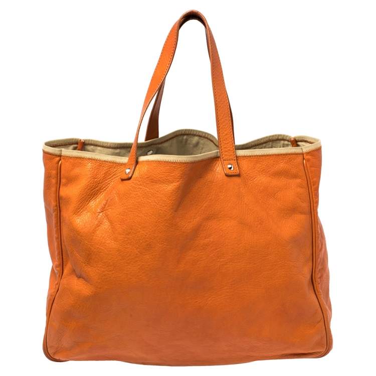 Pre Owned Yves Saint Laurent Orange Leather Charms Tote