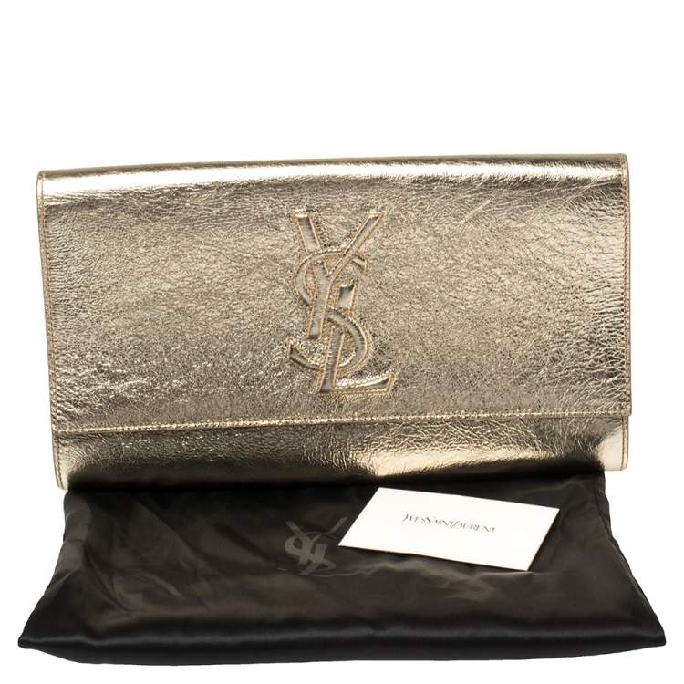 Pre Owned Saint Laurent Metallic Gold Leather Belle De Jour Flap Clutch