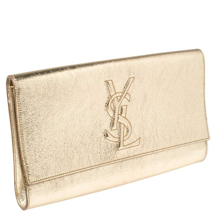 Pre Owned Saint Laurent Metallic Gold Leather Belle De Jour Flap Clutch