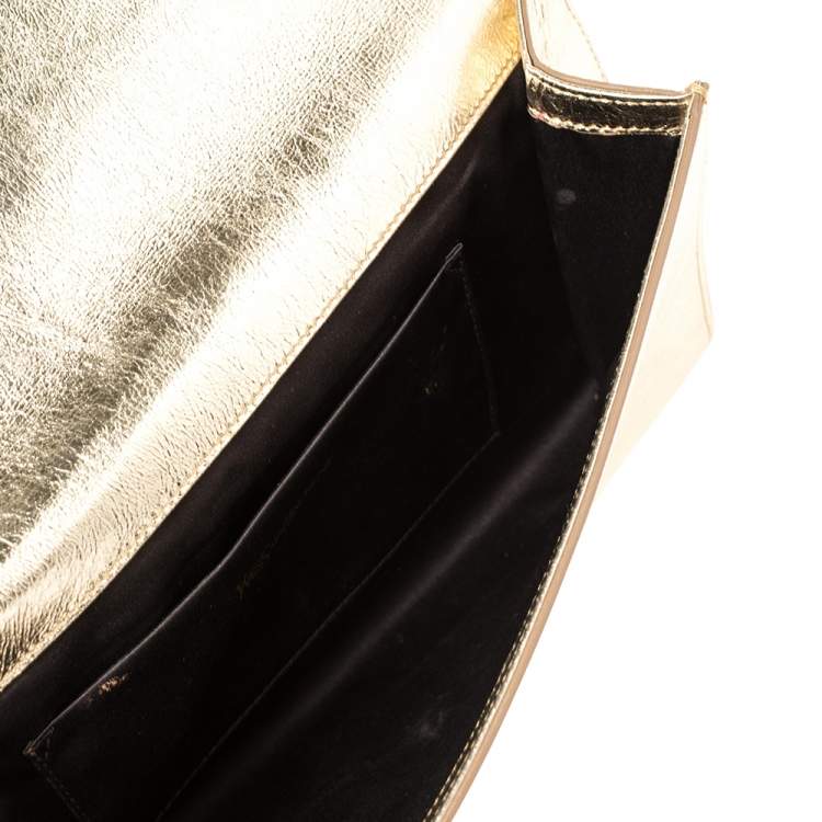 Pre Owned Saint Laurent Metallic Gold Leather Belle De Jour Flap Clutch
