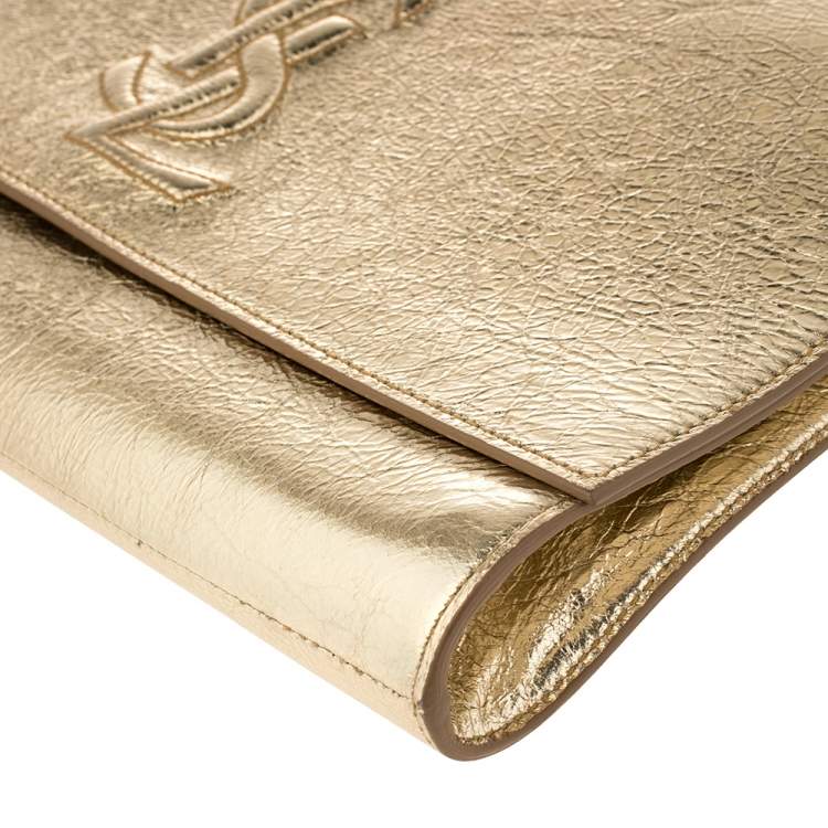 Pre Owned Saint Laurent Metallic Gold Leather Belle De Jour Flap Clutch