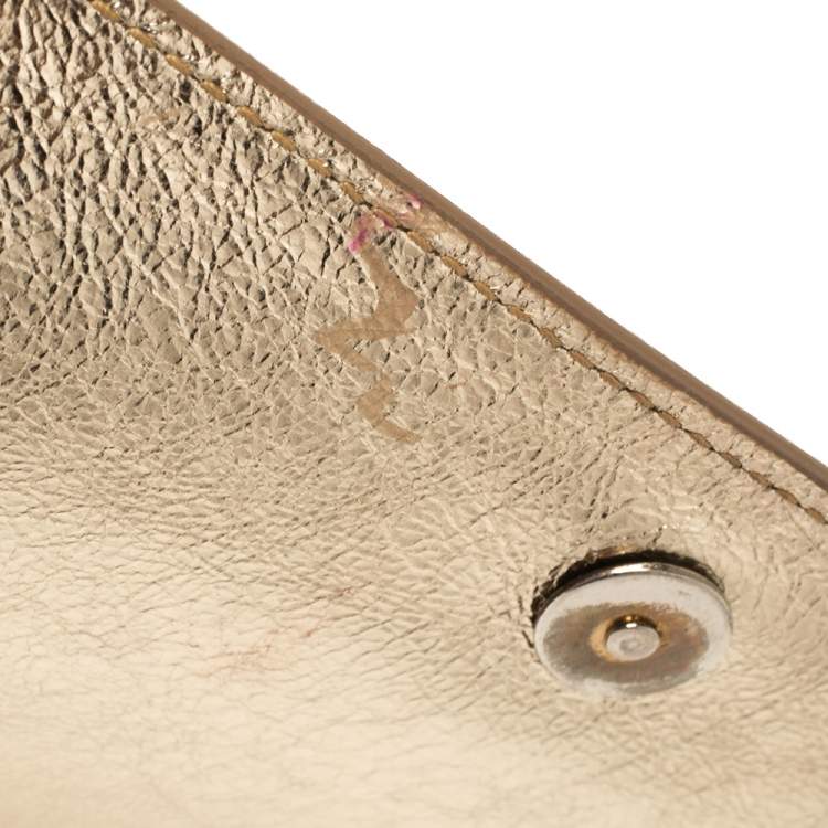 Pre Owned Saint Laurent Metallic Gold Leather Belle De Jour Flap Clutch