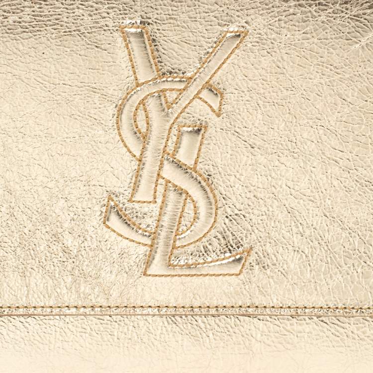 Pre Owned Saint Laurent Metallic Gold Leather Belle De Jour Flap Clutch