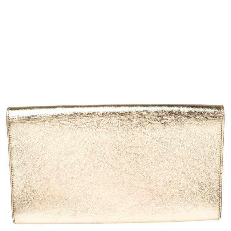 Pre Owned Saint Laurent Metallic Gold Leather Belle De Jour Flap Clutch
