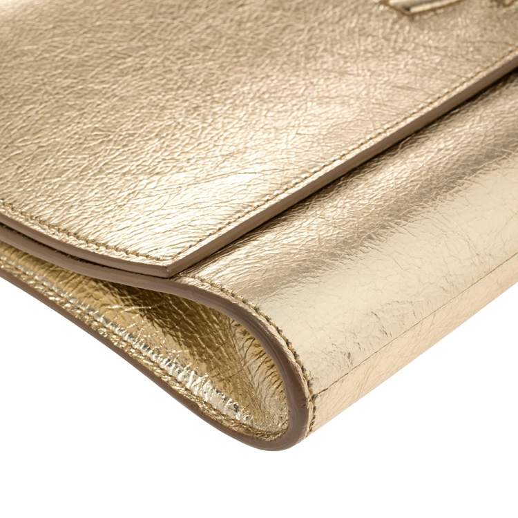 Pre Owned Saint Laurent Metallic Gold Leather Belle De Jour Flap Clutch