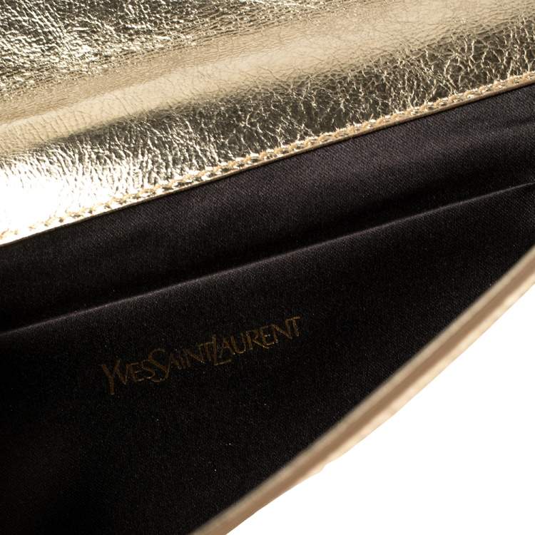 Pre Owned Saint Laurent Metallic Gold Leather Belle De Jour Flap Clutch