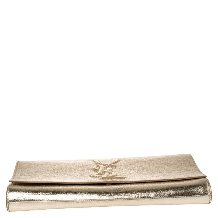 Pre Owned Saint Laurent Metallic Gold Leather Belle De Jour Flap Clutch