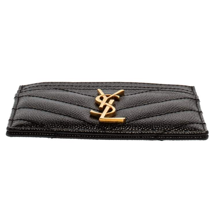 مملوكة مسبقًا Saint Laurent Black Matelasse Leather Monogram Card Holder