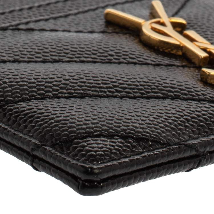 مملوكة مسبقًا Saint Laurent Black Matelasse Leather Monogram Card Holder