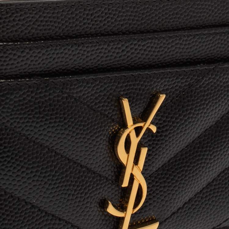 مملوكة مسبقًا Saint Laurent Black Matelasse Leather Monogram Card Holder