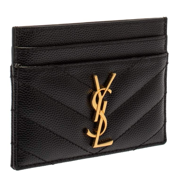 مملوكة مسبقًا Saint Laurent Black Matelasse Leather Monogram Card Holder