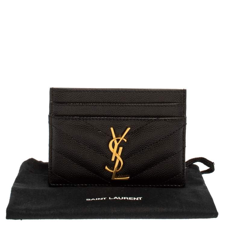 مملوكة مسبقًا Saint Laurent Black Matelasse Leather Monogram Card Holder