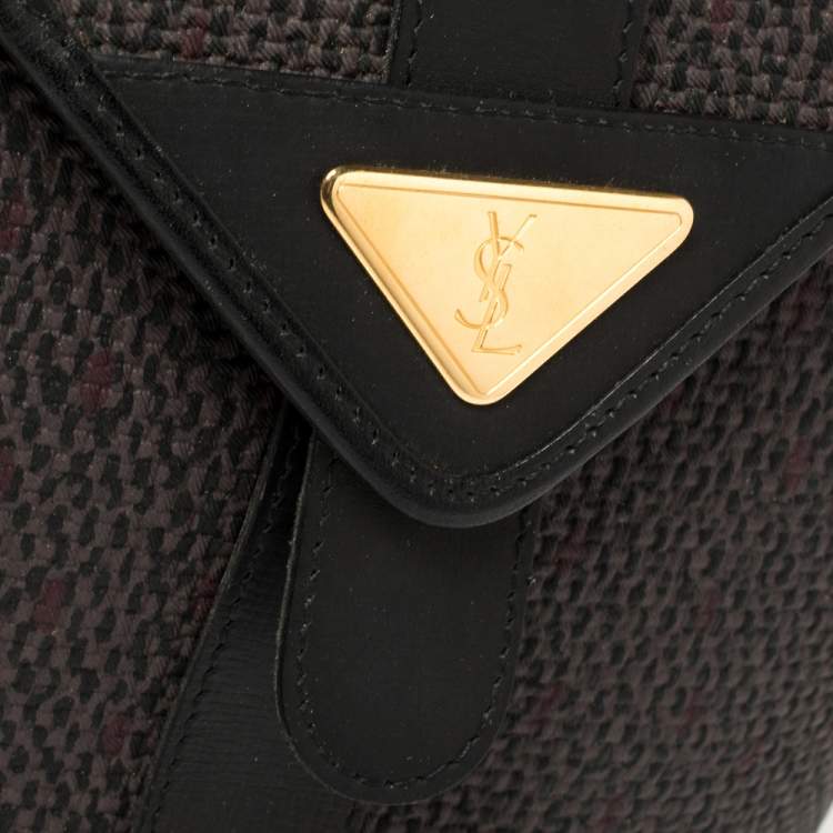 Pre Owned Saint Laurent Black/Purple Woven Coated Canvas and Leather Vintage Flap Shoulder bag