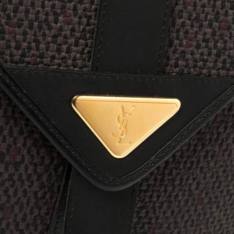 Pre Owned Saint Laurent Black/Purple Woven Coated Canvas and Leather Vintage Flap Shoulder bag