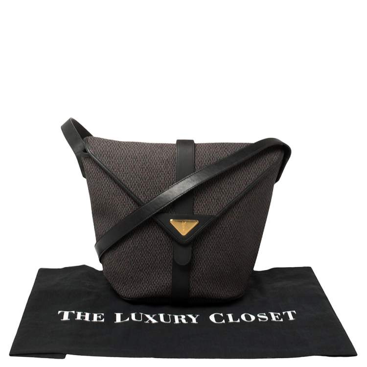 Pre Owned Saint Laurent Black/Purple Woven Coated Canvas and Leather Vintage Flap Shoulder bag