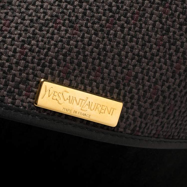 Pre Owned Saint Laurent Black/Purple Woven Coated Canvas and Leather Vintage Flap Shoulder bag