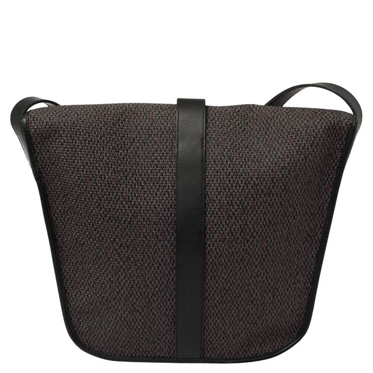 Pre Owned Saint Laurent Black/Purple Woven Coated Canvas and Leather Vintage Flap Shoulder bag