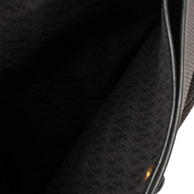 Pre Owned Saint Laurent Black/Purple Woven Coated Canvas and Leather Vintage Flap Shoulder bag