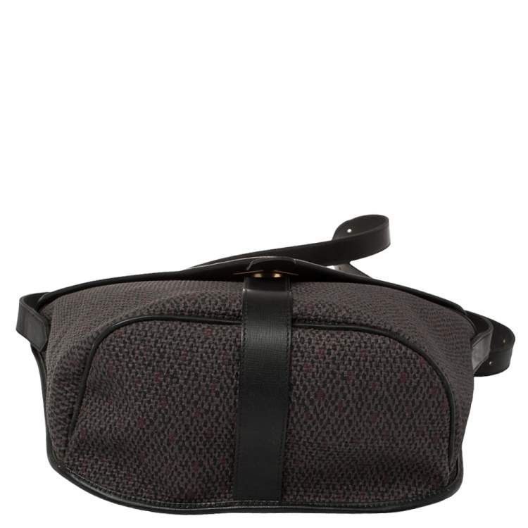 Pre Owned Saint Laurent Black/Purple Woven Coated Canvas and Leather Vintage Flap Shoulder bag
